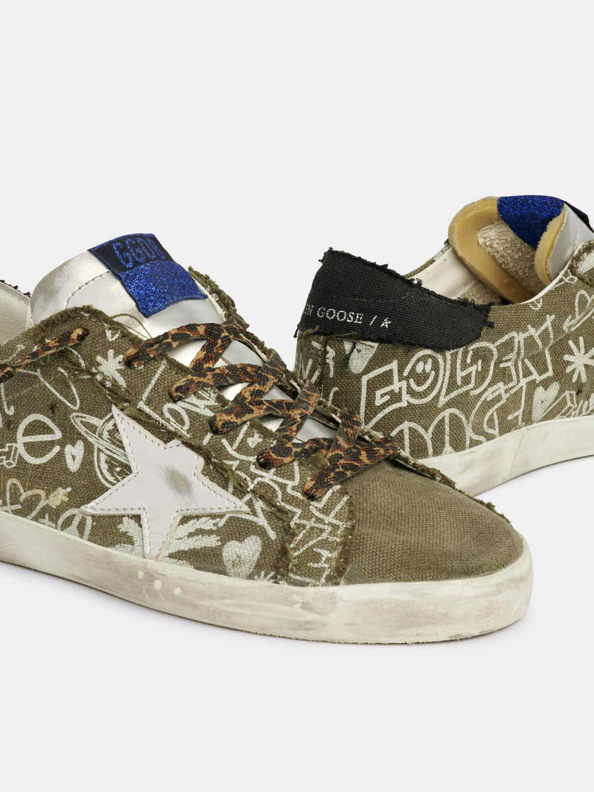 Golden Goose - Super-Star sneakers in green cotton with contrasting white decorations in 