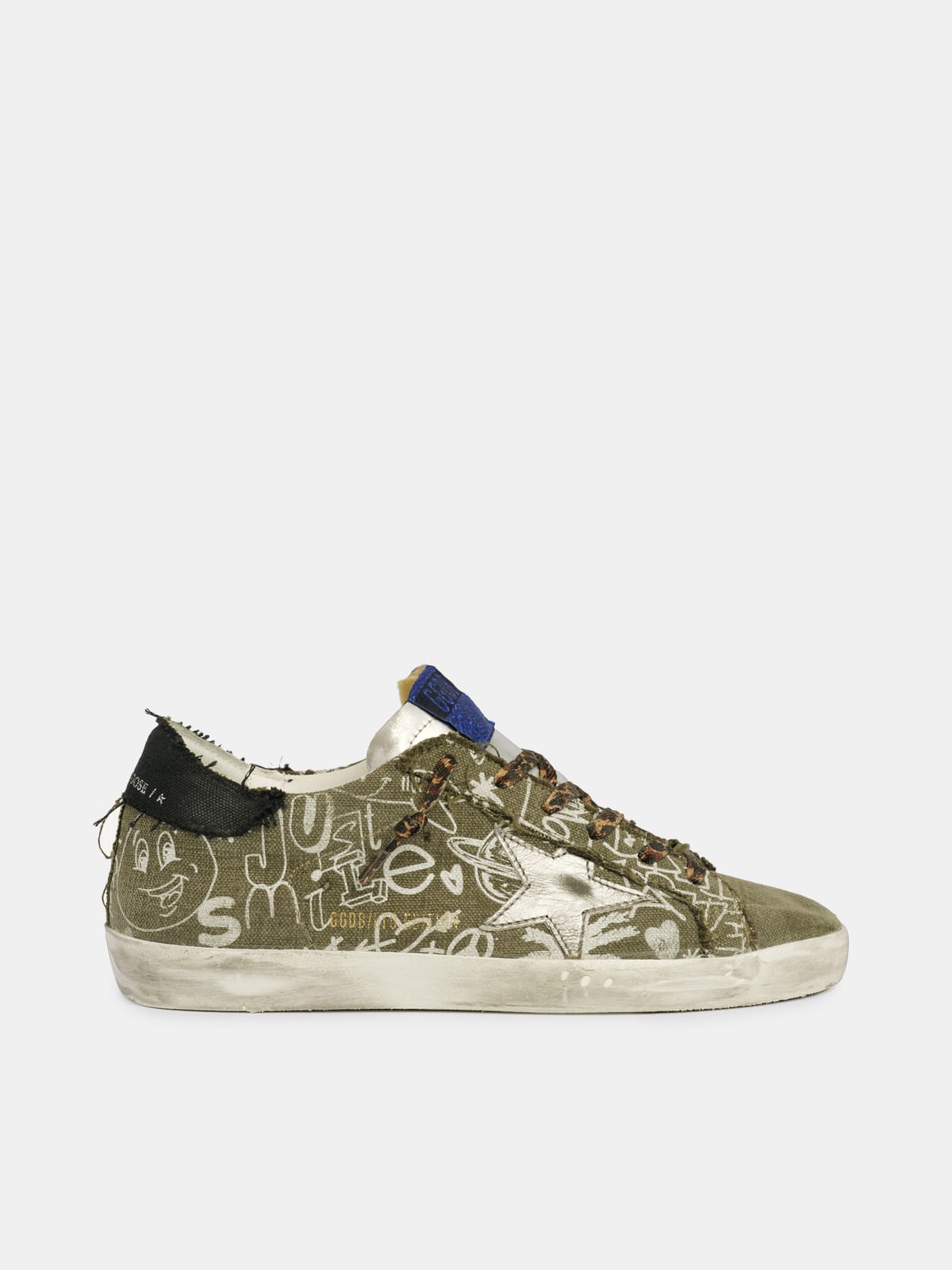 Golden Goose - Super-Star sneakers in green cotton with contrasting white decorations in 