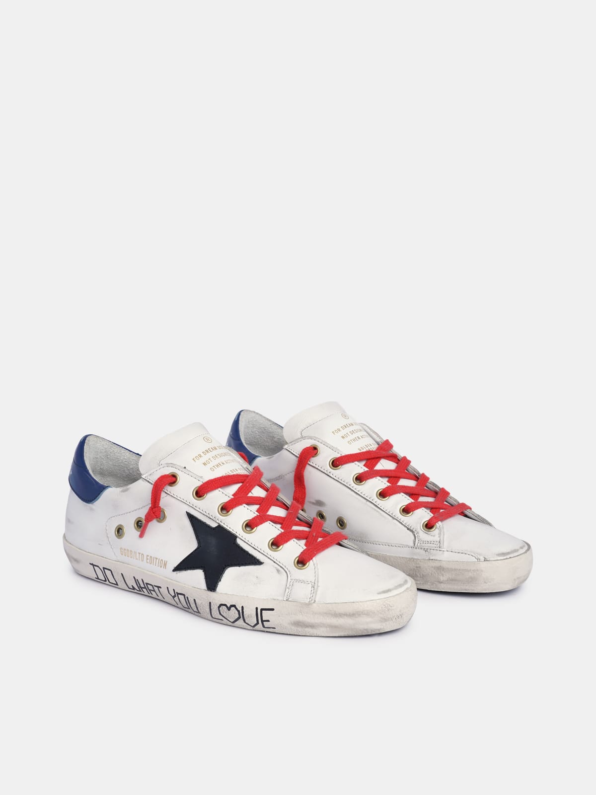 Golden Goose - Super-Star sneakers in white leather with black star and blue heel tab in 