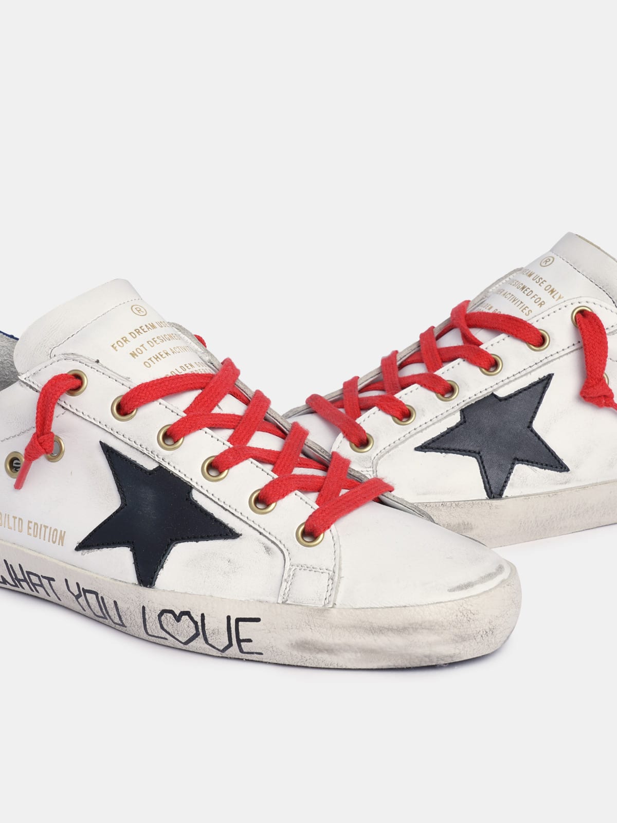 Golden Goose - Super-Star sneakers in white leather with black star and blue heel tab in 