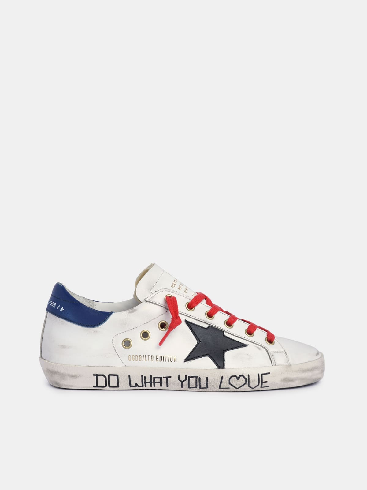 Golden Goose - Super-Star sneakers in white leather with black star and blue heel tab in 