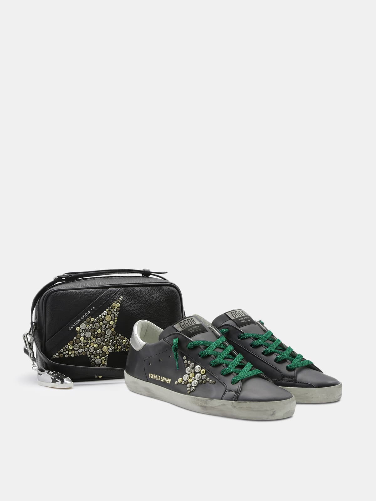 Golden Goose - Super-Star sneakers in black leather with studded star in 