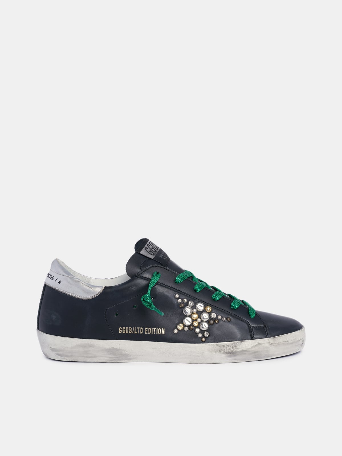 Golden Goose - Super-Star sneakers in black leather with studded star in 