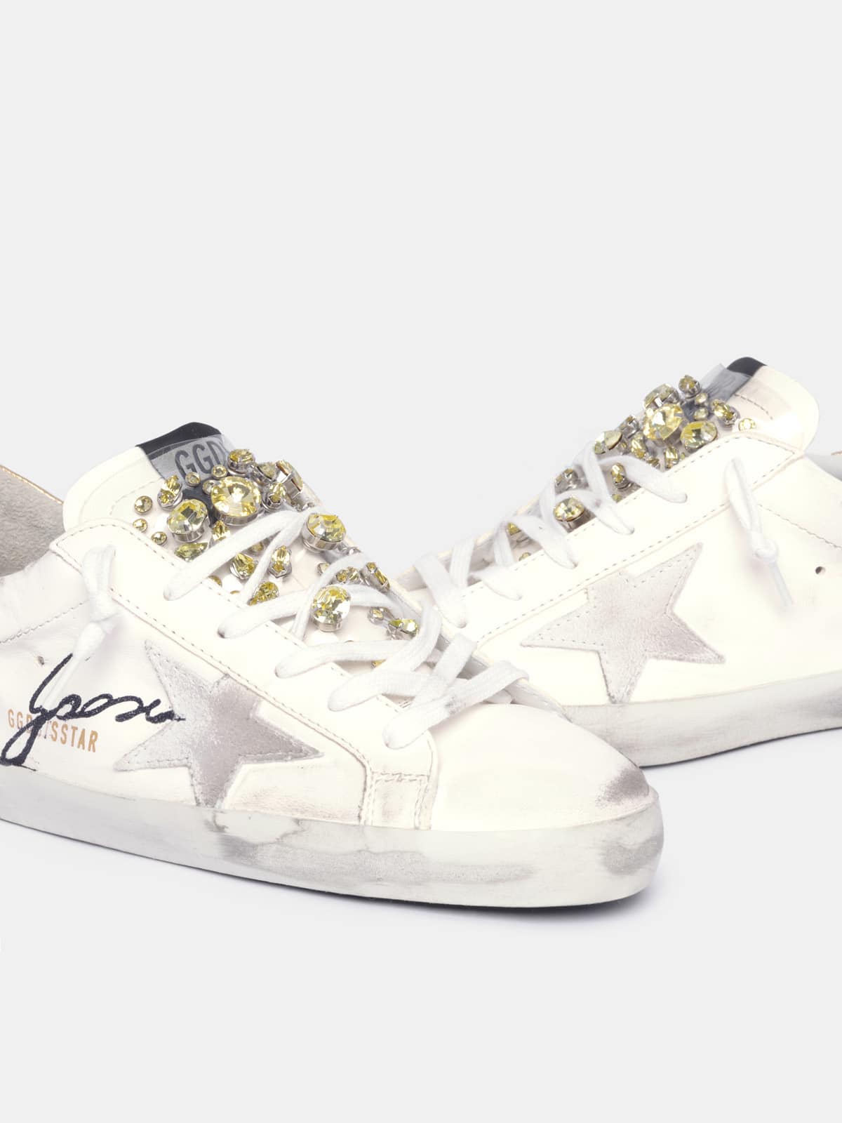 Golden Goose - LAB limited edition Super-Star sneakers with crystals and black Golden Goose signature with glitter in 