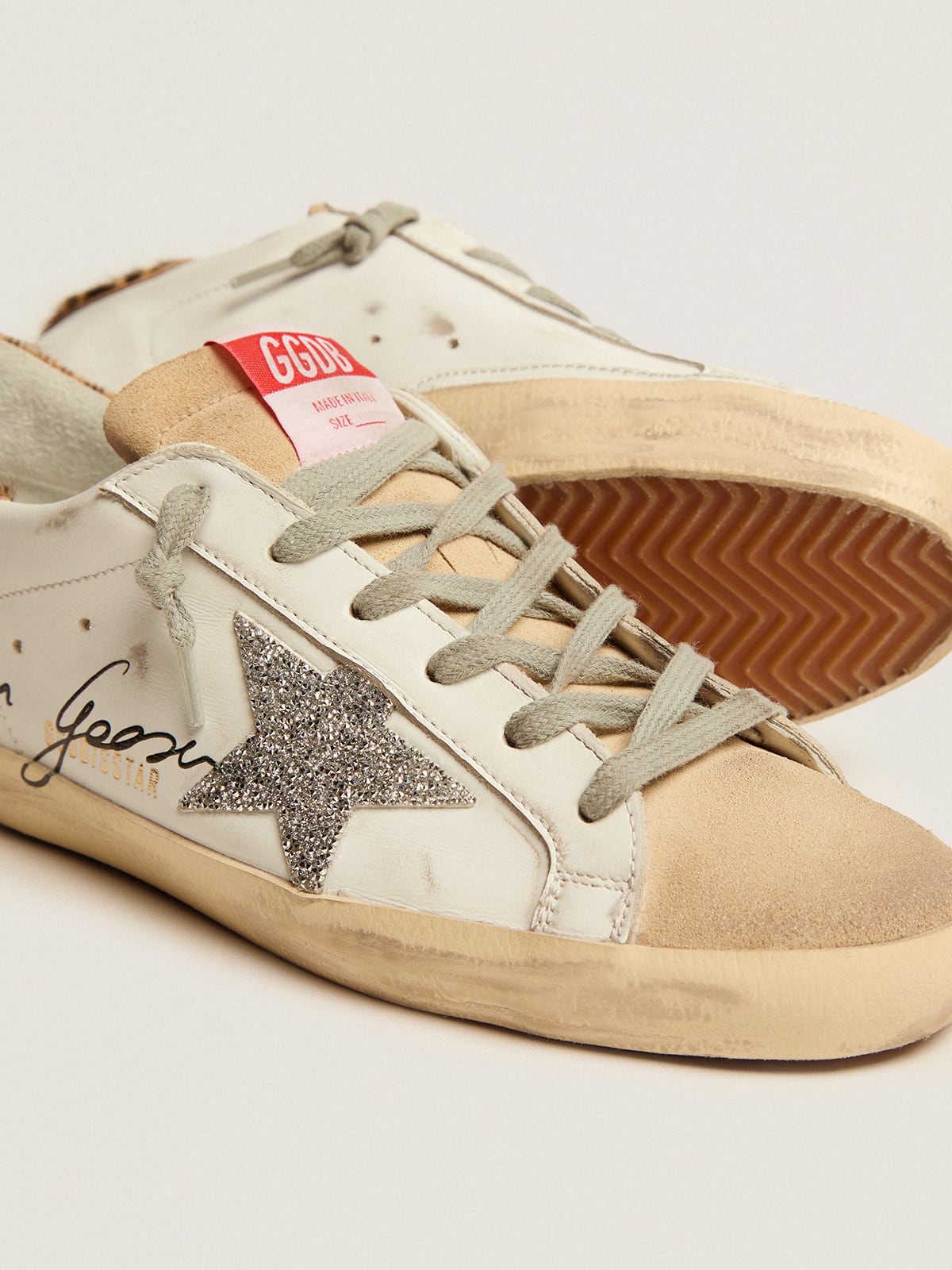 Golden Goose - Super-Star con talloncino in cavallino leo e stella in Swarovski in 