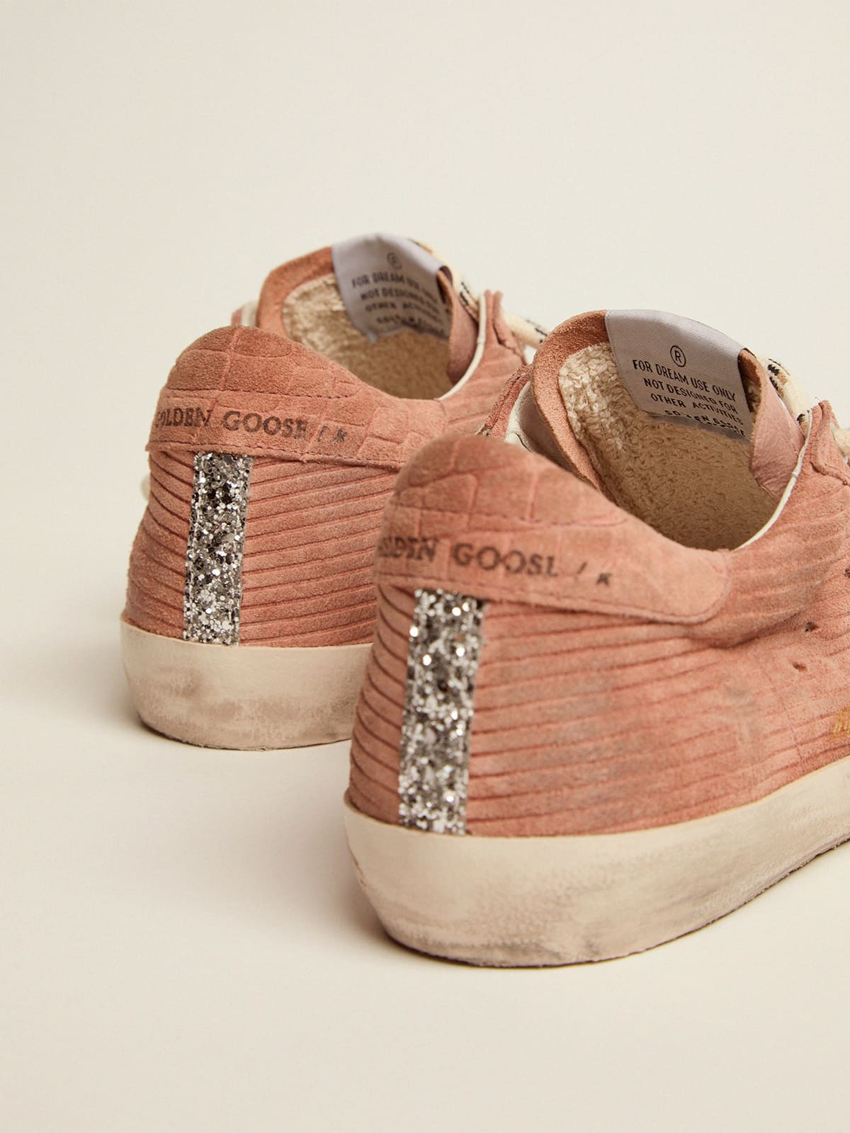 Golden Goose - Super-Star sneakers in peach-pink suede with corduroy print and bouclé star in 