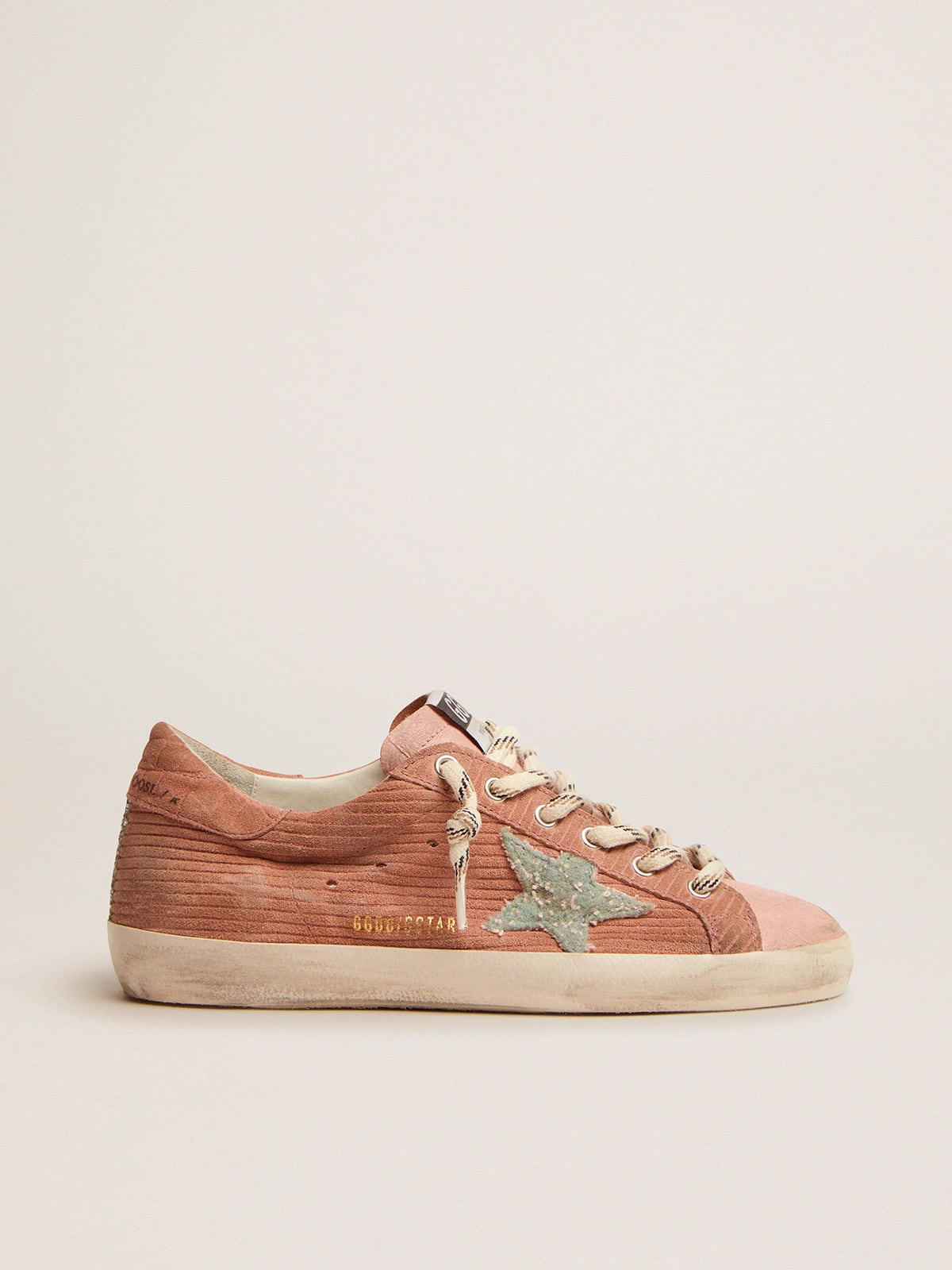 Golden Goose - Super-Star sneakers in peach-pink suede with corduroy print and bouclé star in 