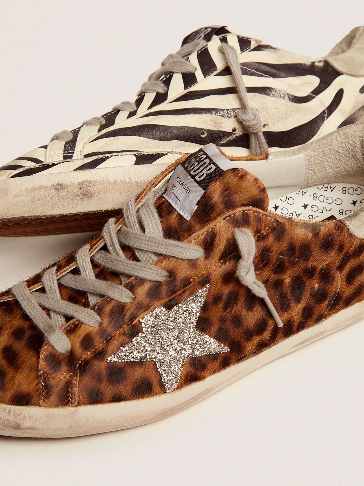 Golden Goose - Super-Star LTD sneakers in animal-print pony skin with Swarovski star in 