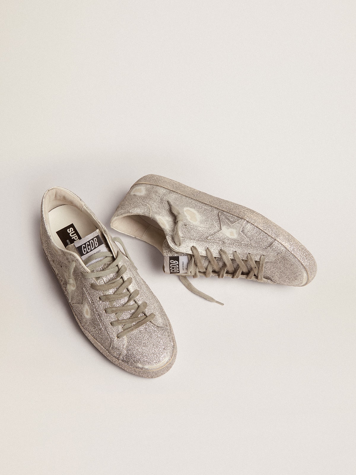 Golden Goose - Women's Super-Star in silver leather with all-over glitter in 