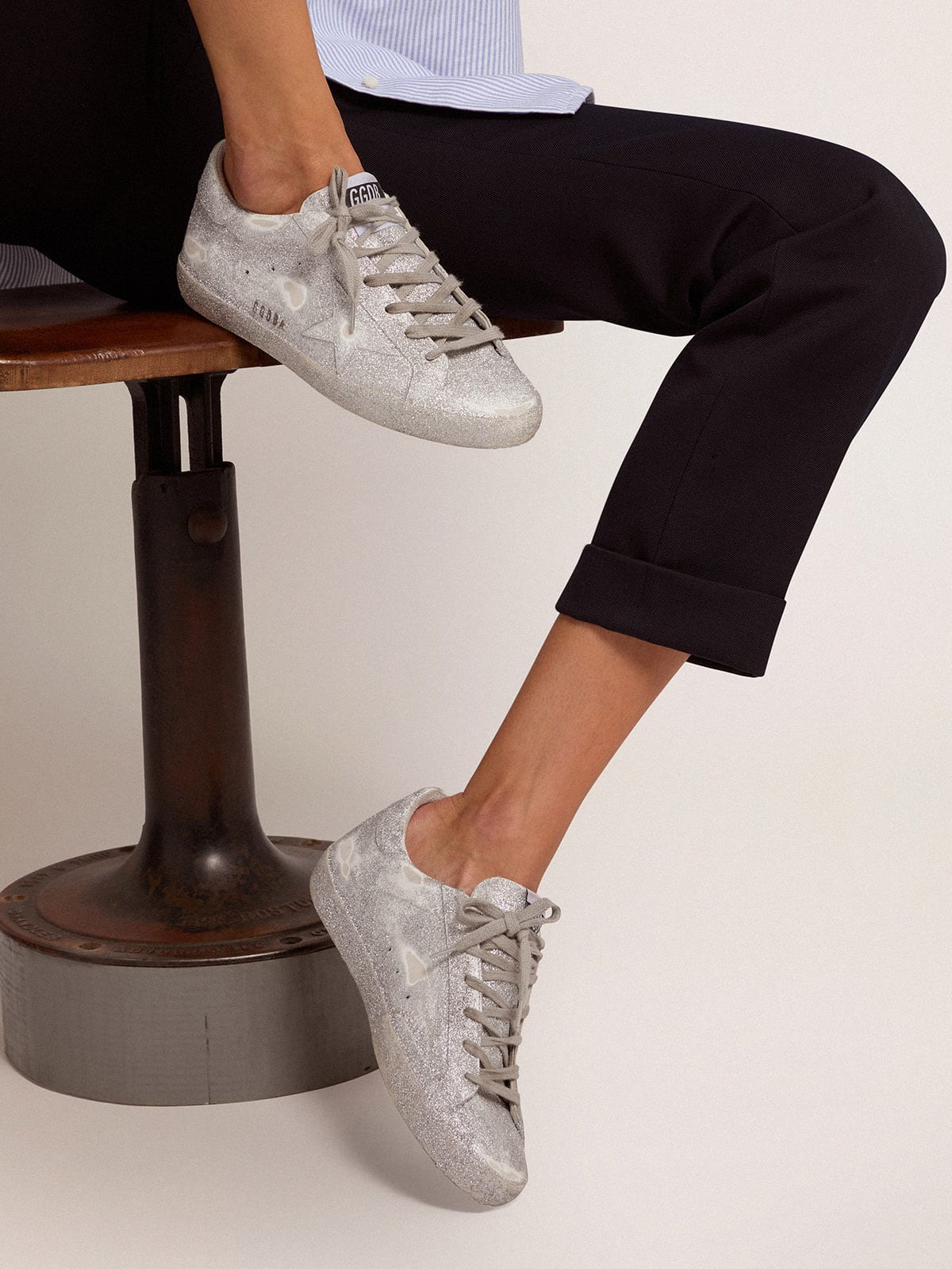 Golden Goose - Women's Super-Star in silver leather with all-over glitter in 