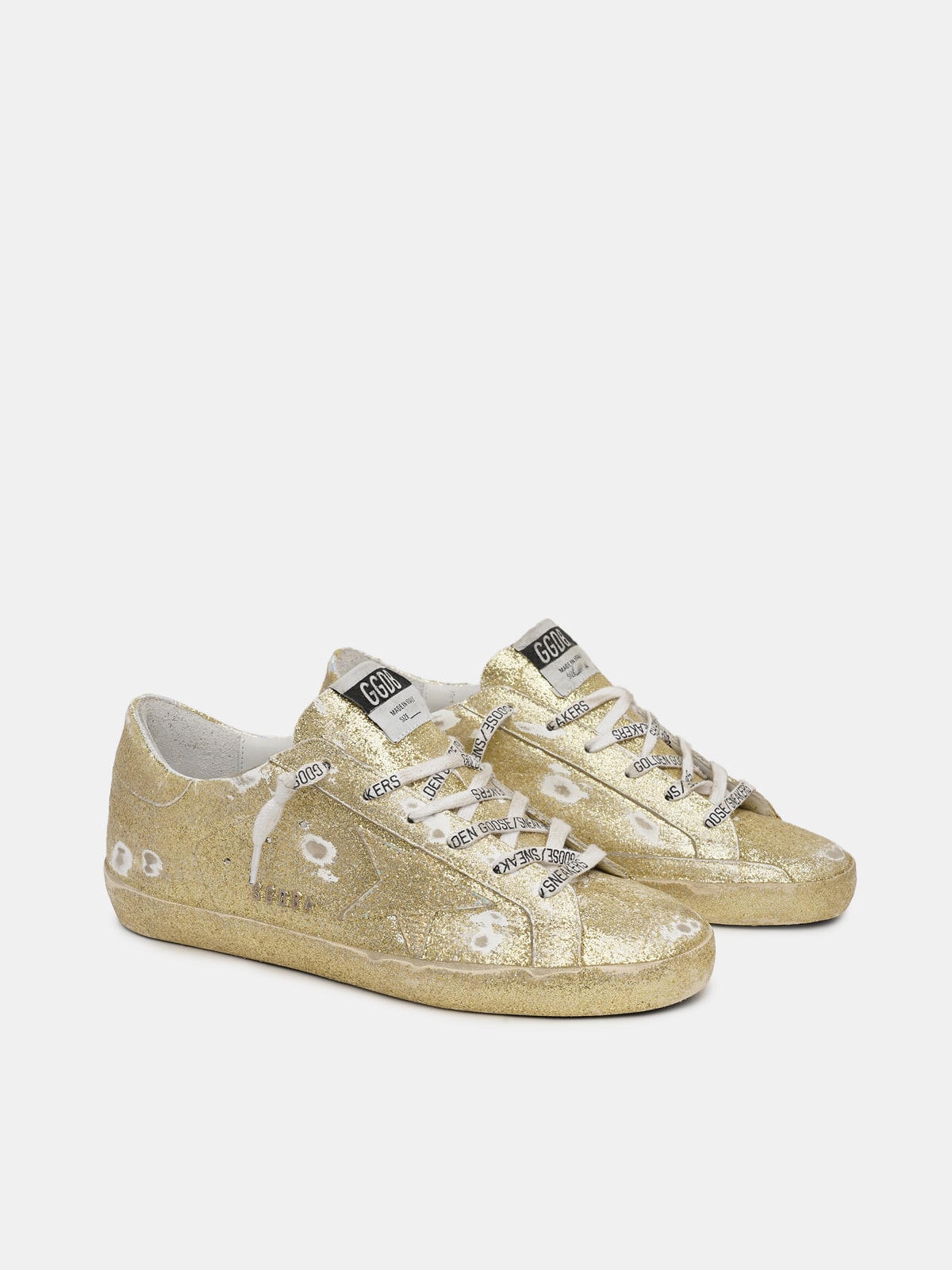 Golden Goose - Sparkling Super-Star sneakers with gold glitter and logoed laces in 