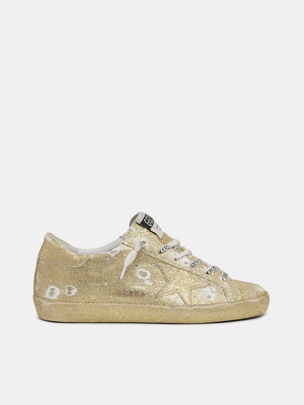 Golden Goose - Sparkling Super-Star sneakers with gold glitter and logoed laces in 