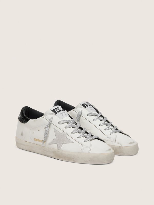 Golden Goose - Women's Super-Star with white suede star and black croc-print leather heel tab in 