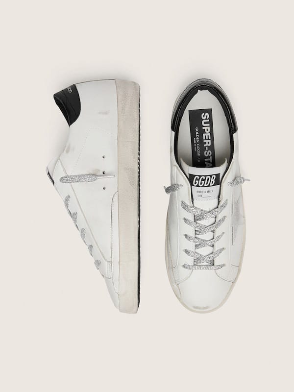 Golden Goose - Women's Super-Star with white suede star and black croc-print leather heel tab in 