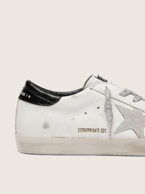 Golden Goose - Women's Super-Star with white suede star and black croc-print leather heel tab in 