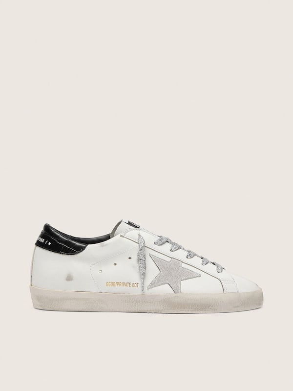 Golden Goose - Women's Super-Star with white suede star and black croc-print leather heel tab in 