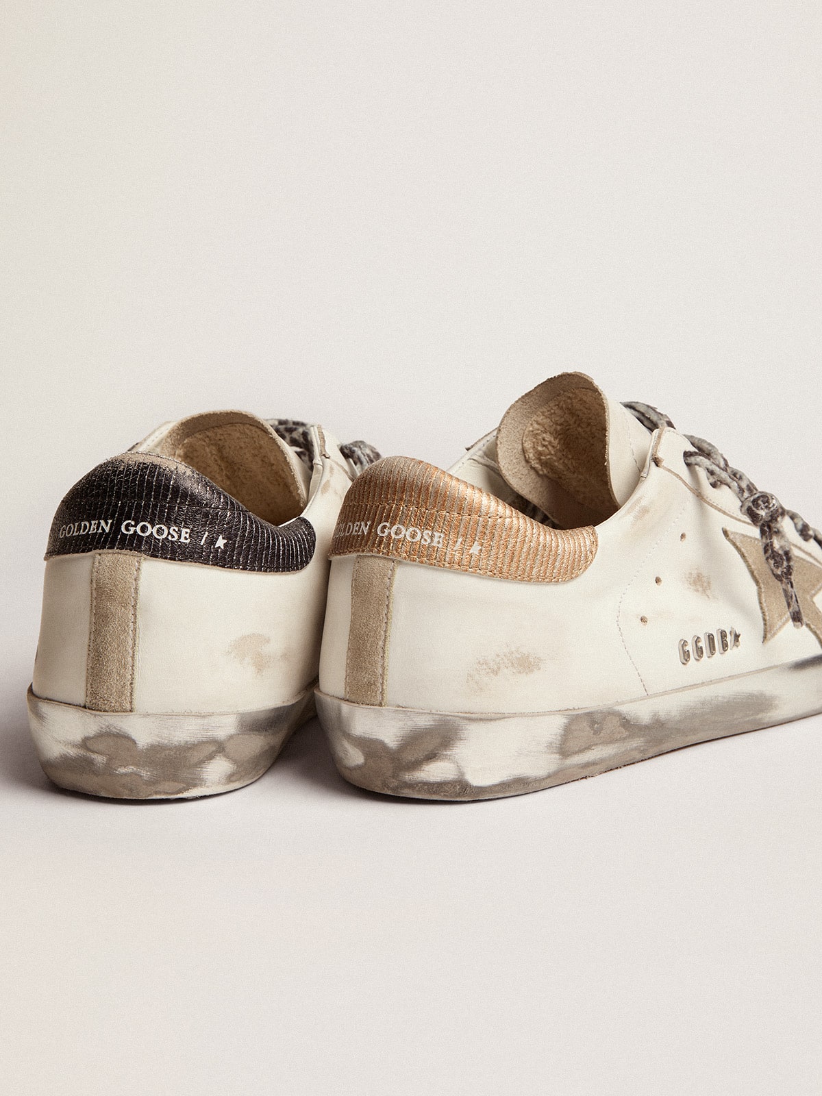 Women s Super Star in white leather with gray suede star Golden Goose