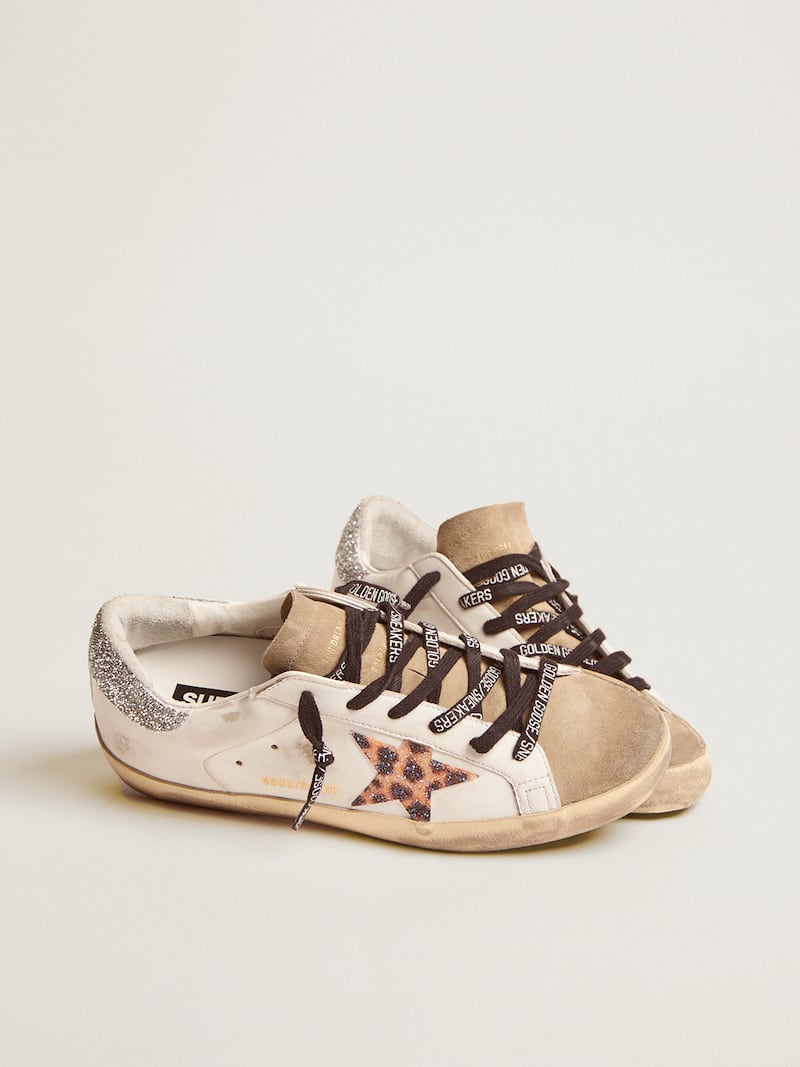 Golden Goose - Super-Star  pour femme avec &eacute;toile en cristaux Swarovski et imprim&eacute; l&eacute;opard in 