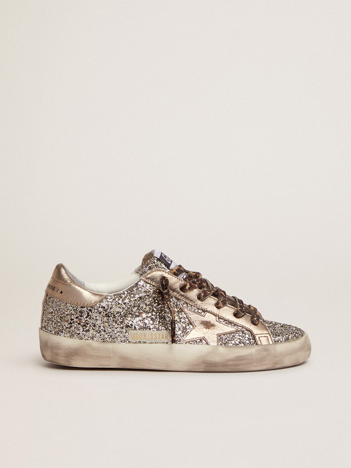 Golden Goose - Women's Super-Star in platinum glitter with leather star and heel tab in 