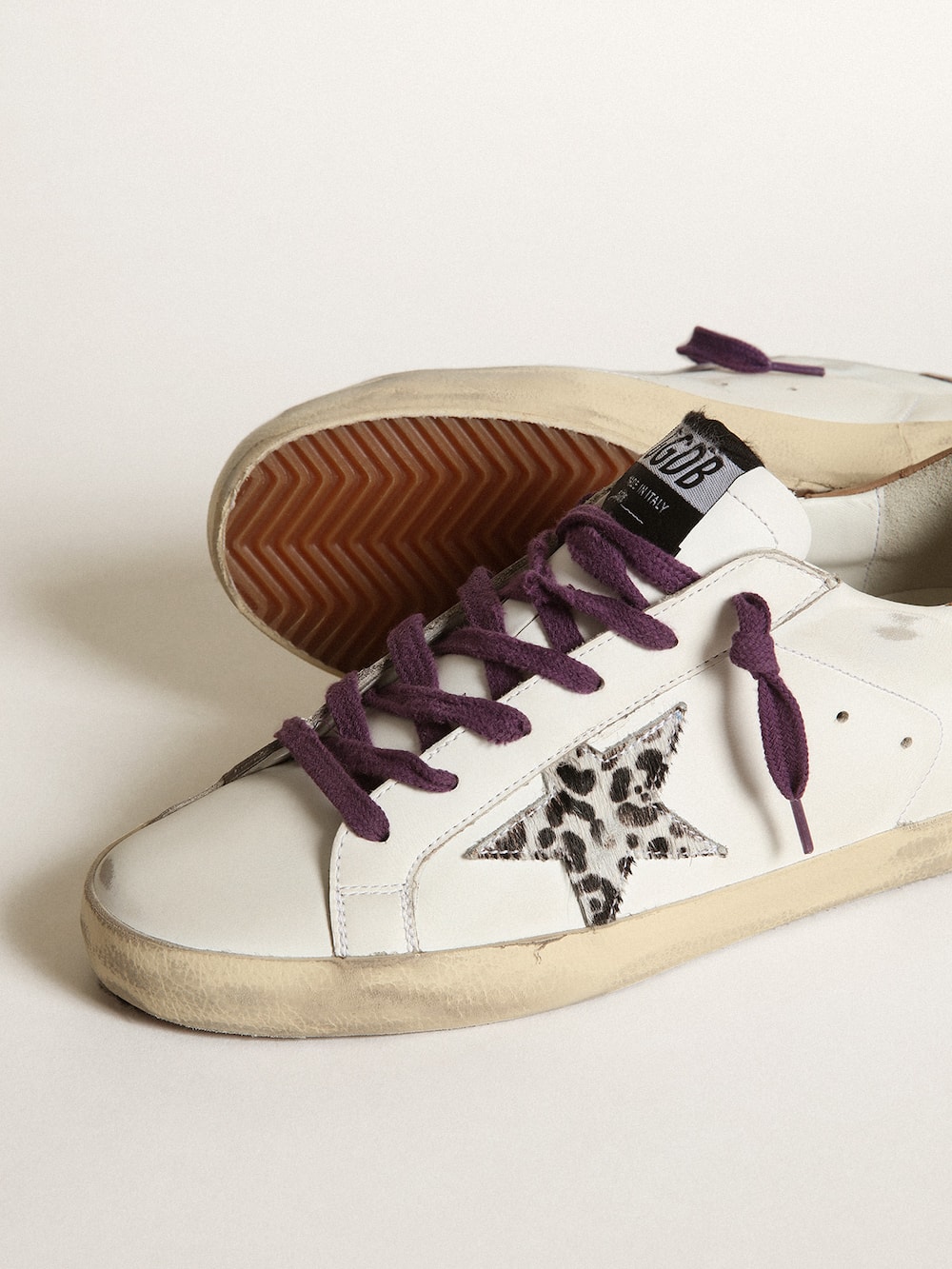 Golden Goose - Super-Star with leopard pony skin star and brown nubuck heel tab in 
