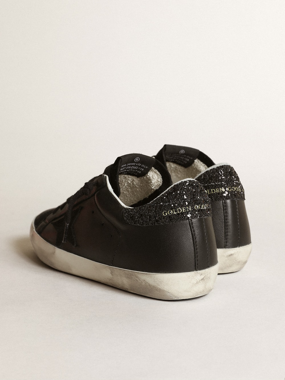 Golden Goose - Women's Super-Star in black nappa with black star and glitter heel tab in 