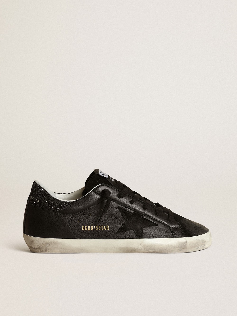Golden Goose - Women's Super-Star in black nappa with black star and glitter heel tab in 