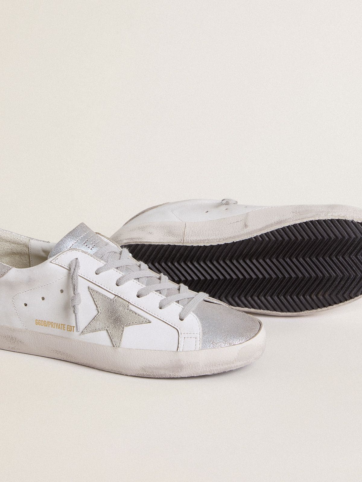 Golden Goose - Women’s Super-Star with gray suede star and silver glitter inserts in 
