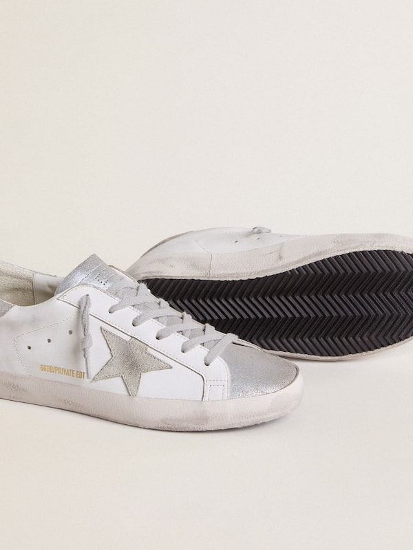 Golden Goose - Women’s Super-Star with gray suede star and silver glitter inserts in 