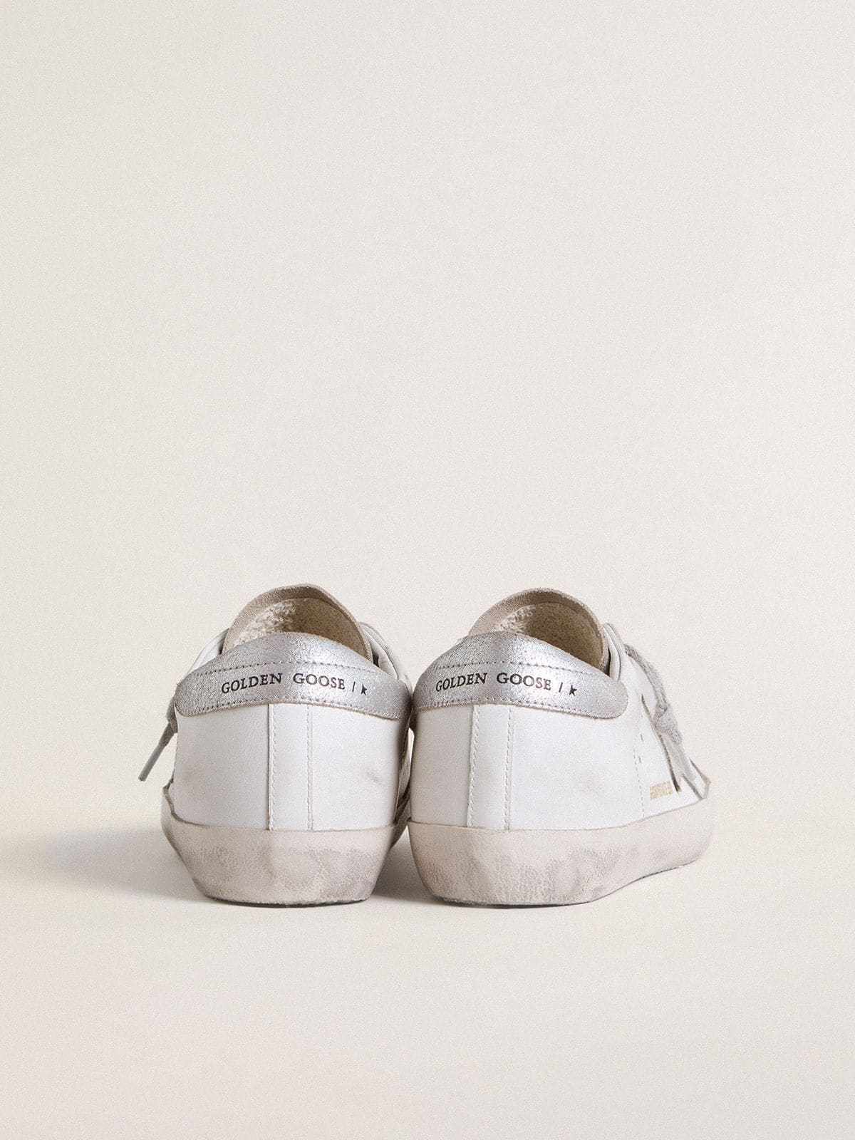 Golden Goose - Women’s Super-Star with gray suede star and silver glitter inserts in 