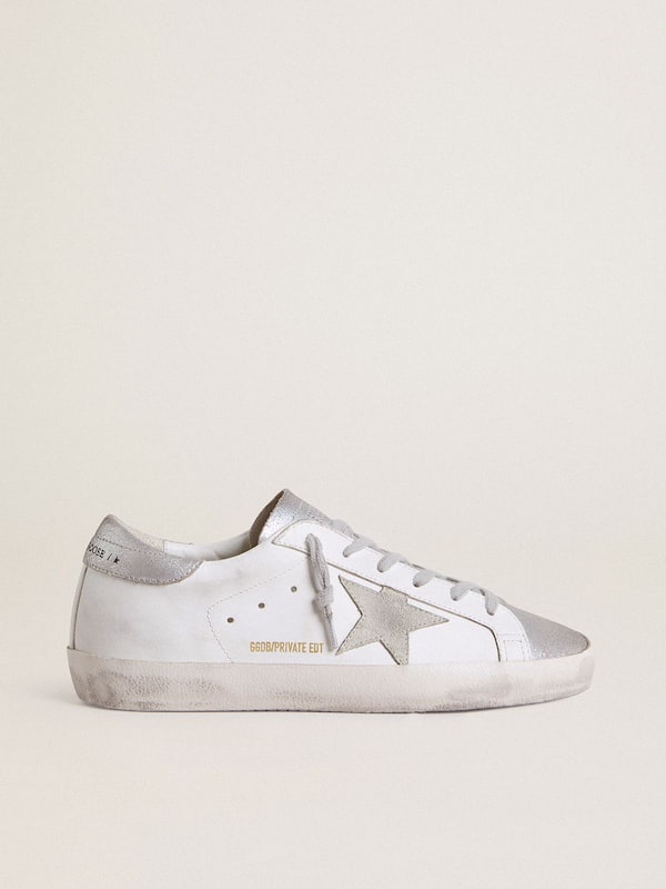 Golden Goose - Women’s Super-Star with gray suede star and silver glitter inserts in 