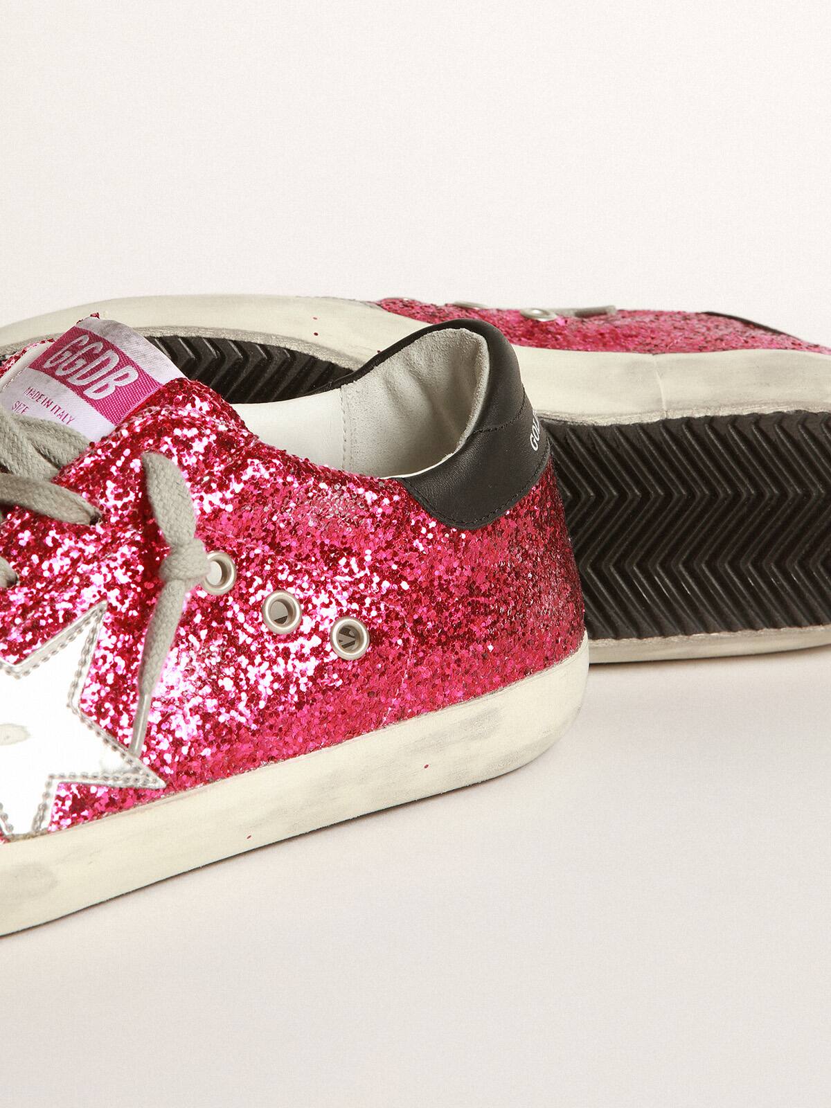 Golden Goose - Super-Star sneakers in fuchsia glitter with silver laminated leather star in 