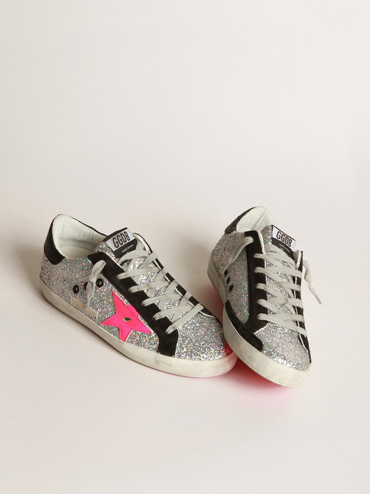 Golden Goose - Super-Star sneakers with glitter upper and fuchsia star in 