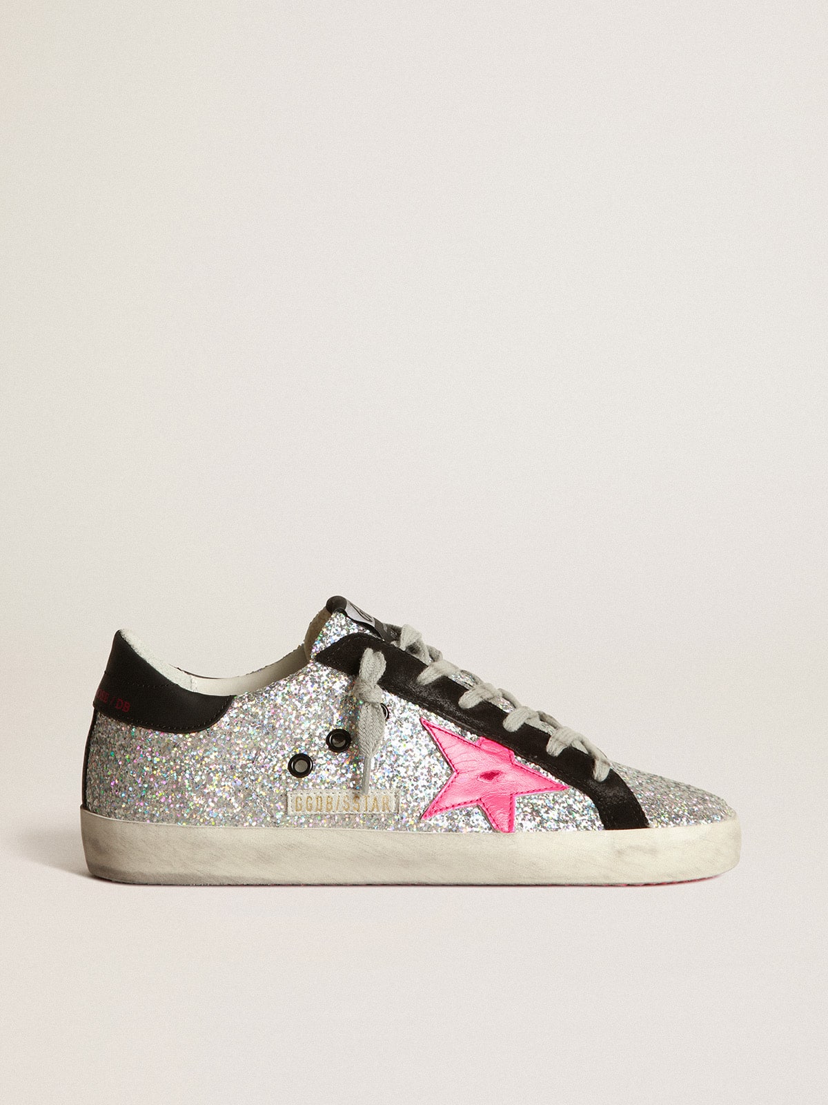 Golden Goose - Super-Star sneakers with glitter upper and fuchsia star in 