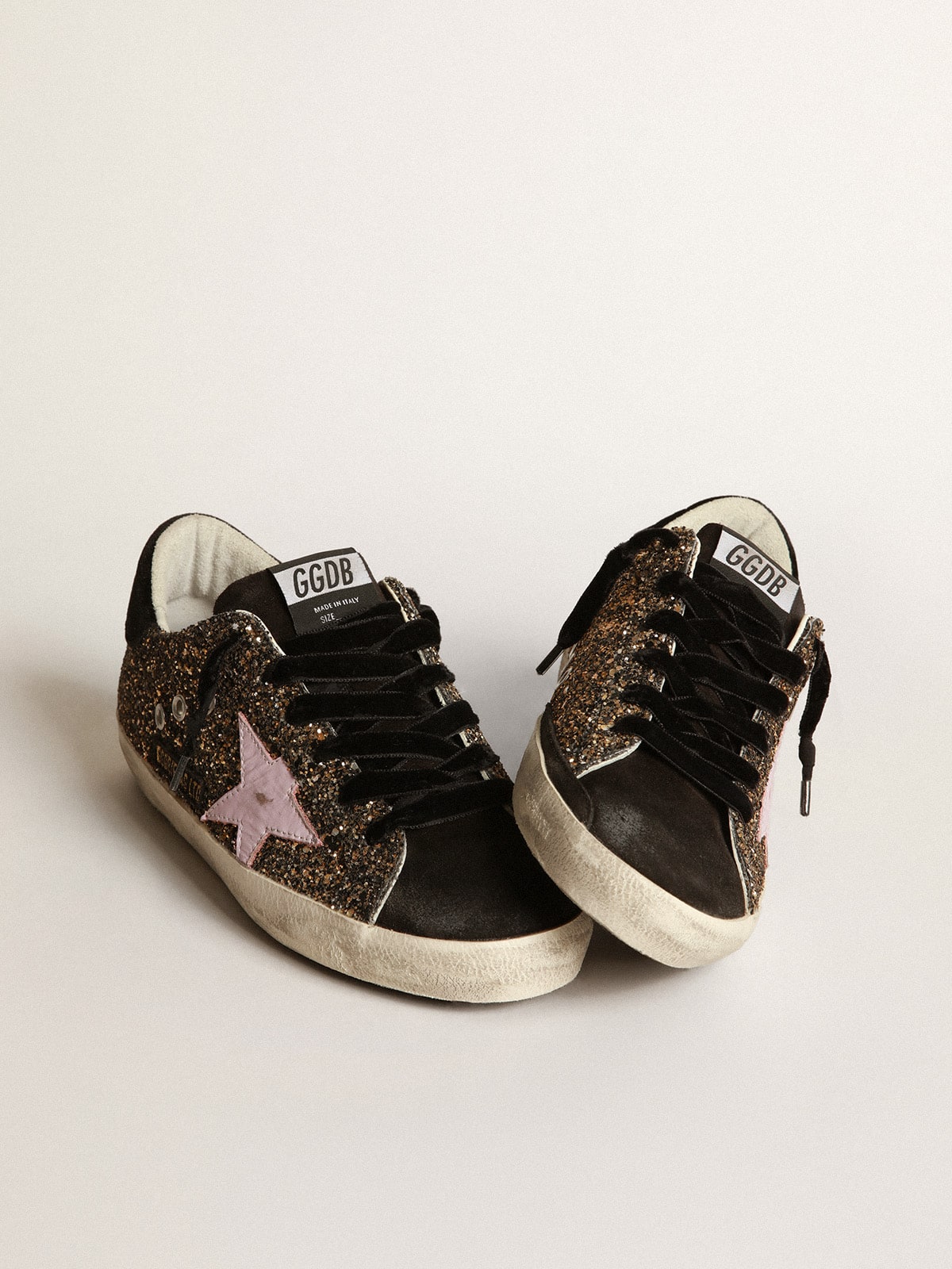 Golden Goose - Sneakers Super-Star in glitter con stella rosa in pelle in 