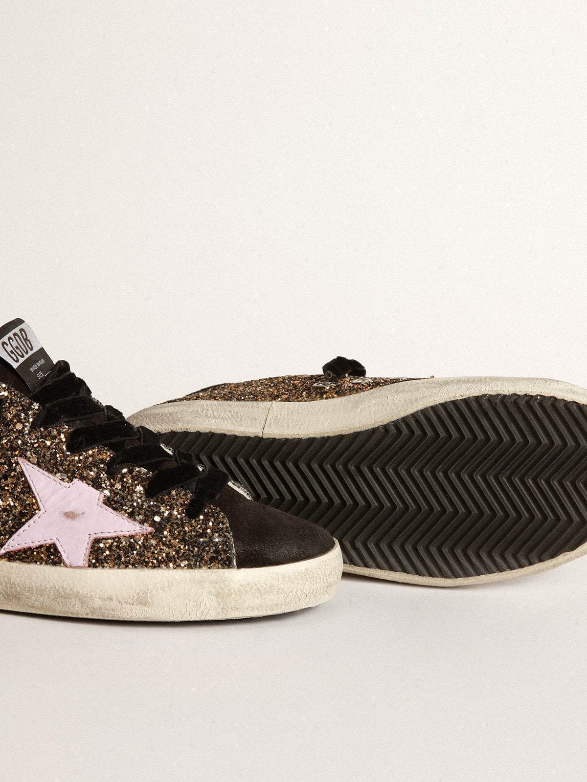 Golden Goose - Sneakers Super-Star aus Glitzer mit rosa Stern aus Leder in 