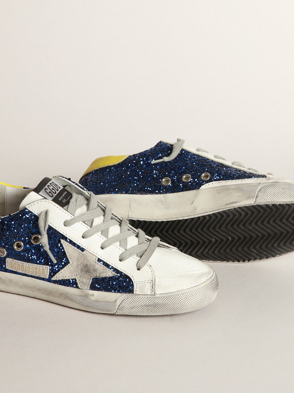 Golden Goose - Super-Star sneakers with blue glitter and yellow heel tab in 