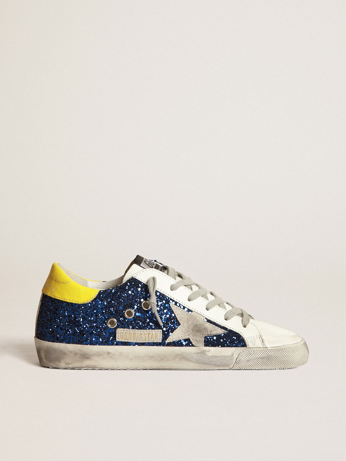 Golden Goose - Super-Star sneakers with blue glitter and yellow heel tab in 