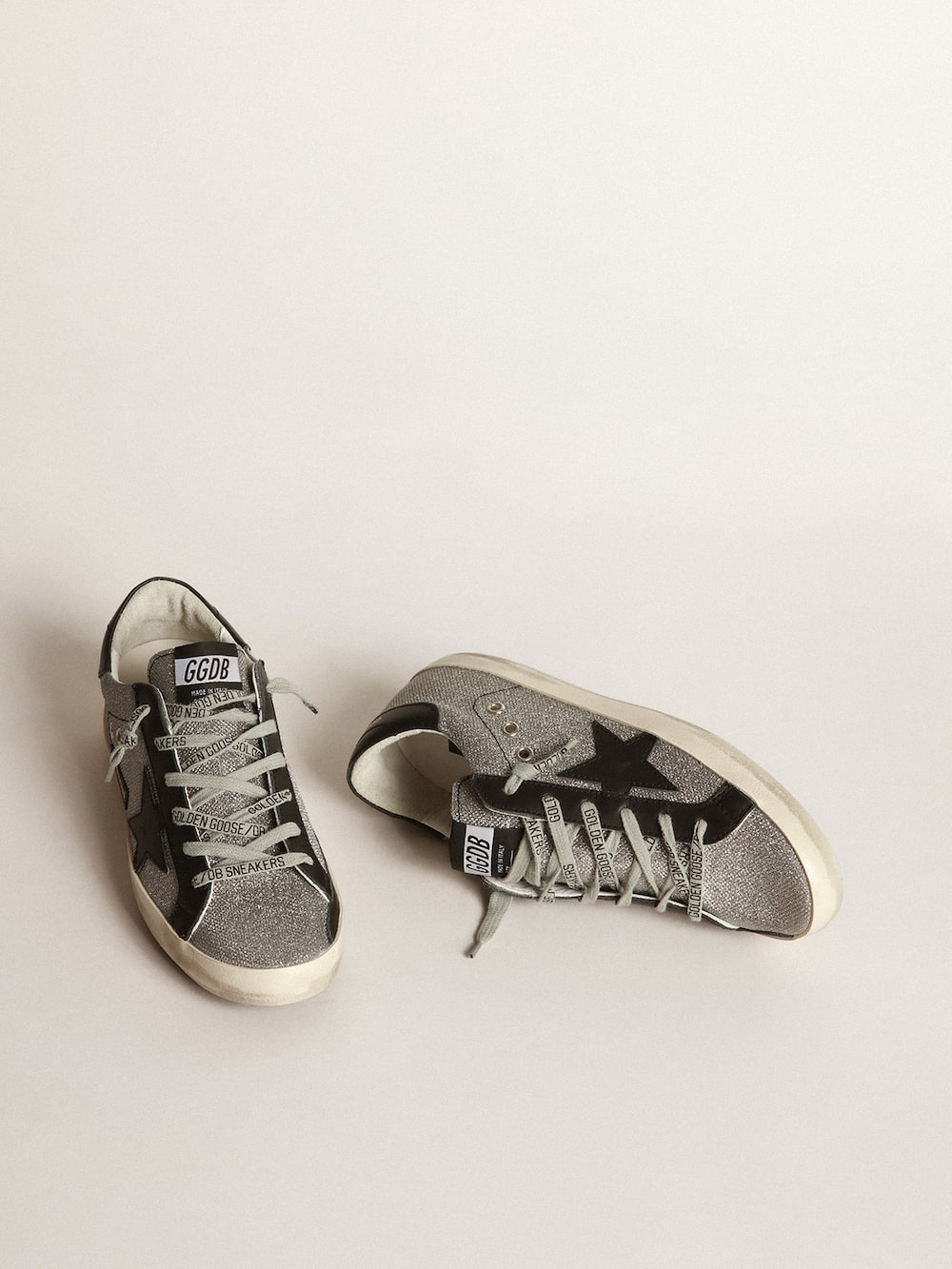 Black Super-Star sneakers with iridescent fabric | Golden Goose