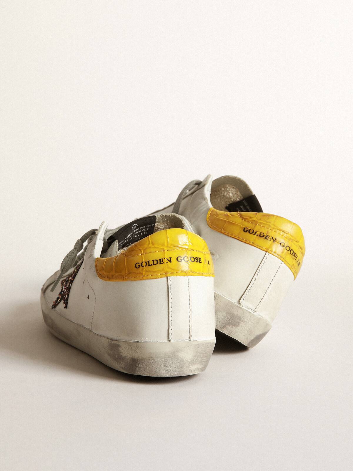 Golden Goose - Super-Star LTD sneakers with multicolored glitter star and yellow crocodile-print leather heel tab in 