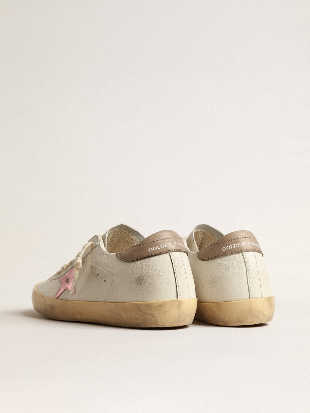 Golden Goose - Women's Super-Star in white nappa with pink metallic leather star in 