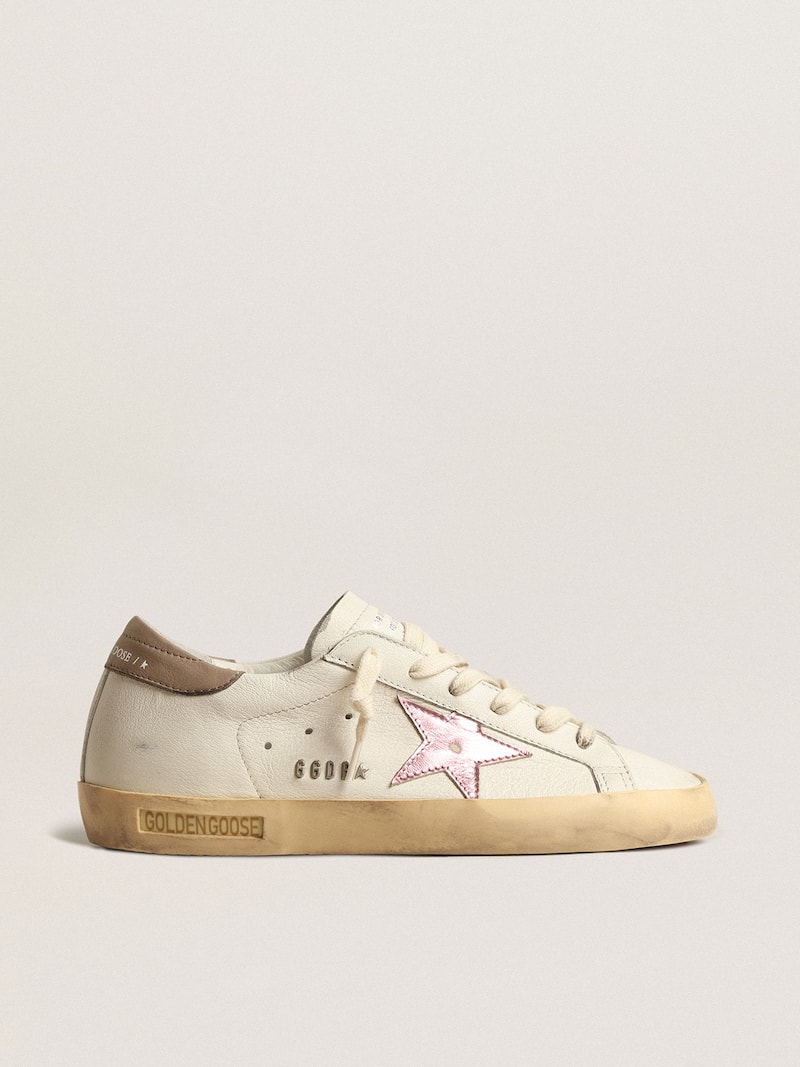 Super-Star de napa blanca con estrella de piel laminada rosa