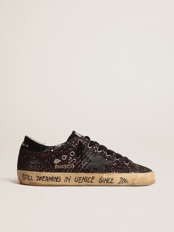 Golden Goose - Super-Star in brown glitter with black leather star and heel tab in 