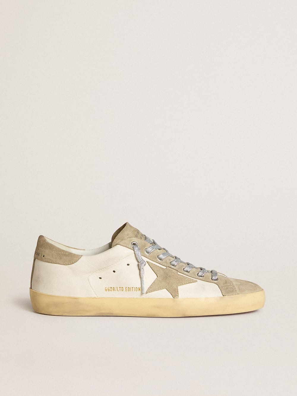Golden Goose - Women’s Super-Star in nappa with ice-gray suede star and black embroidery in 