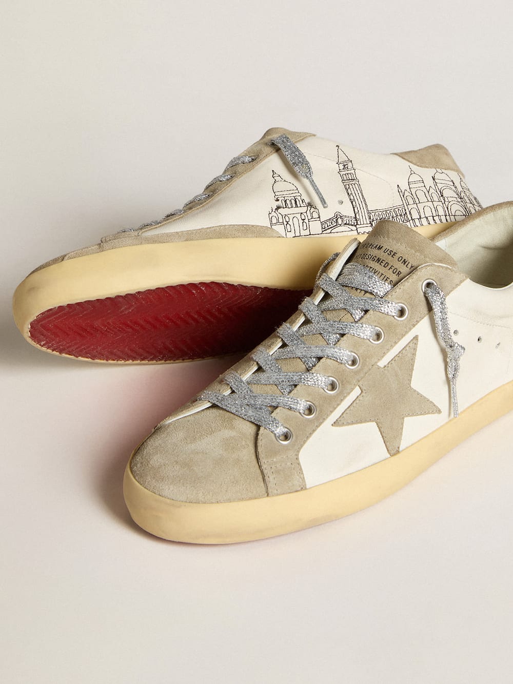 Golden Goose - Women’s Super-Star in nappa with ice-gray suede star and black embroidery in 