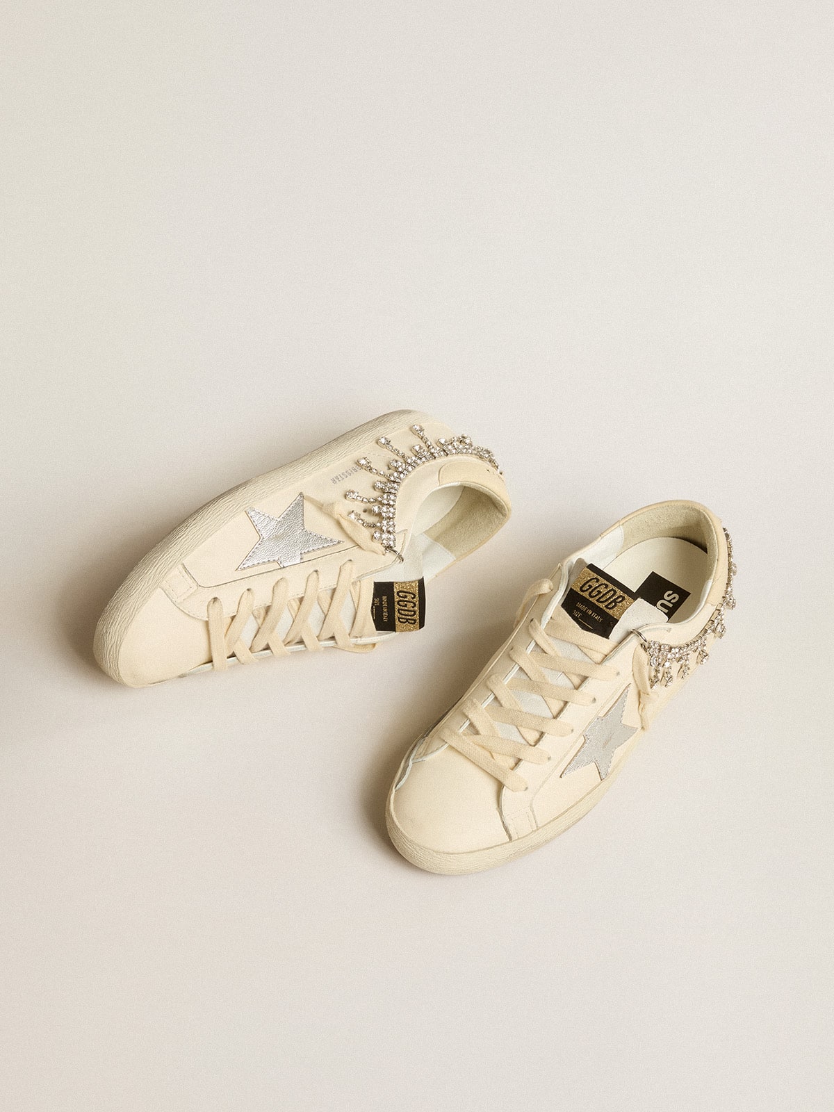 Golden Goose - Women's Super-Star LTD in nappa leather with silver metallic leather star and rhinestones in 