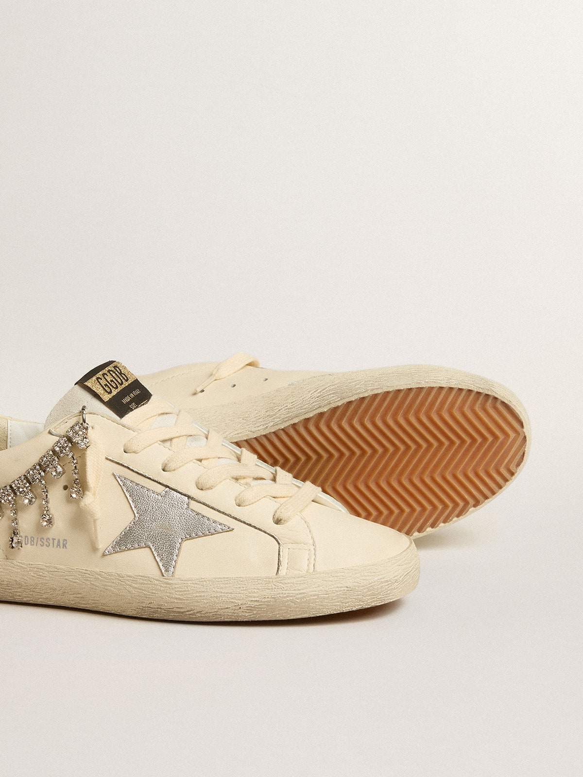 Golden Goose - Women's Super-Star LTD in nappa leather with silver metallic leather star and rhinestones in 