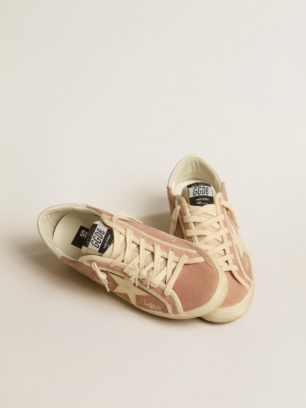 Golden Goose - Women's Super-Star in powder-pink suede with cream leather star in 