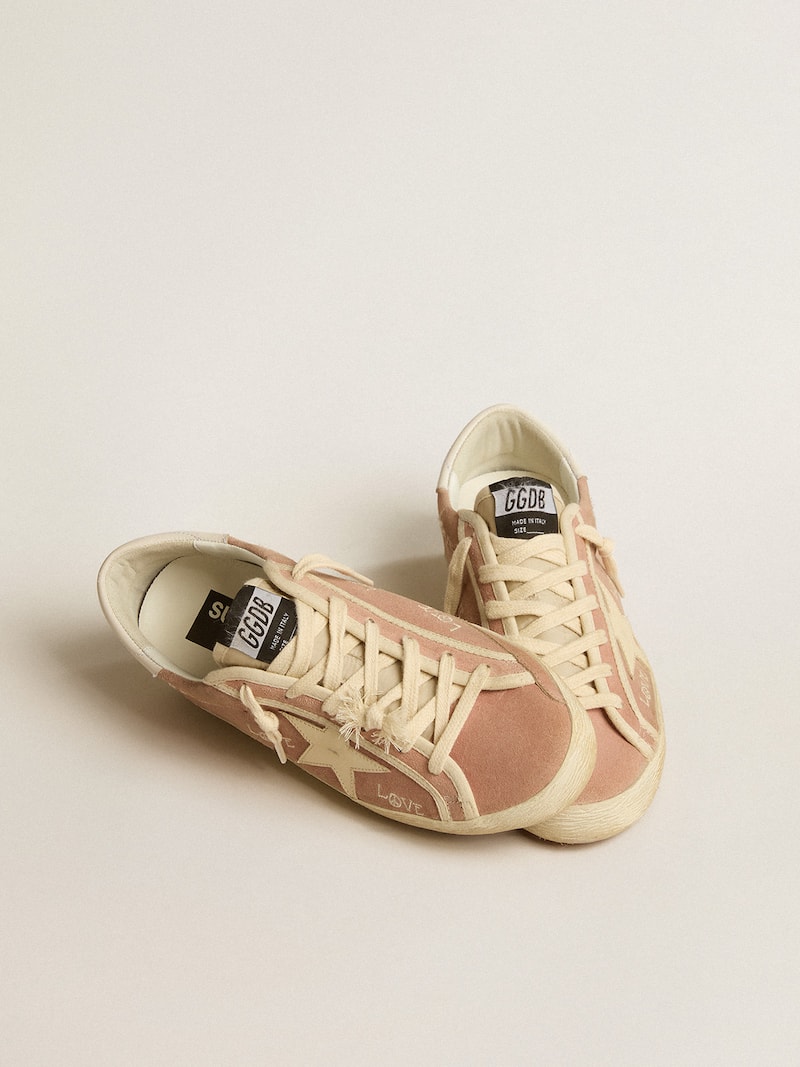 Golden Goose - Women's Super-Star in powder-pink suede with cream leather star in 
