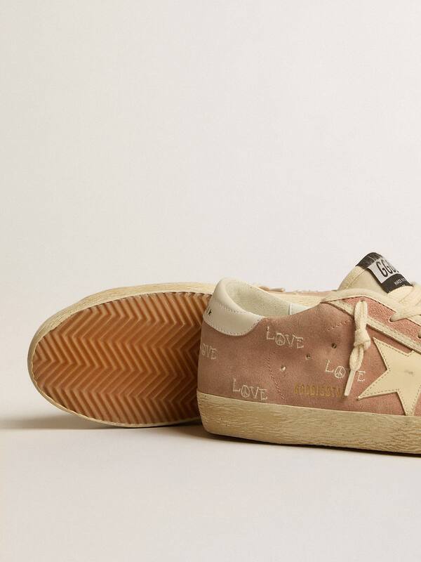 Golden Goose - Women's Super-Star in powder-pink suede with cream leather star in 