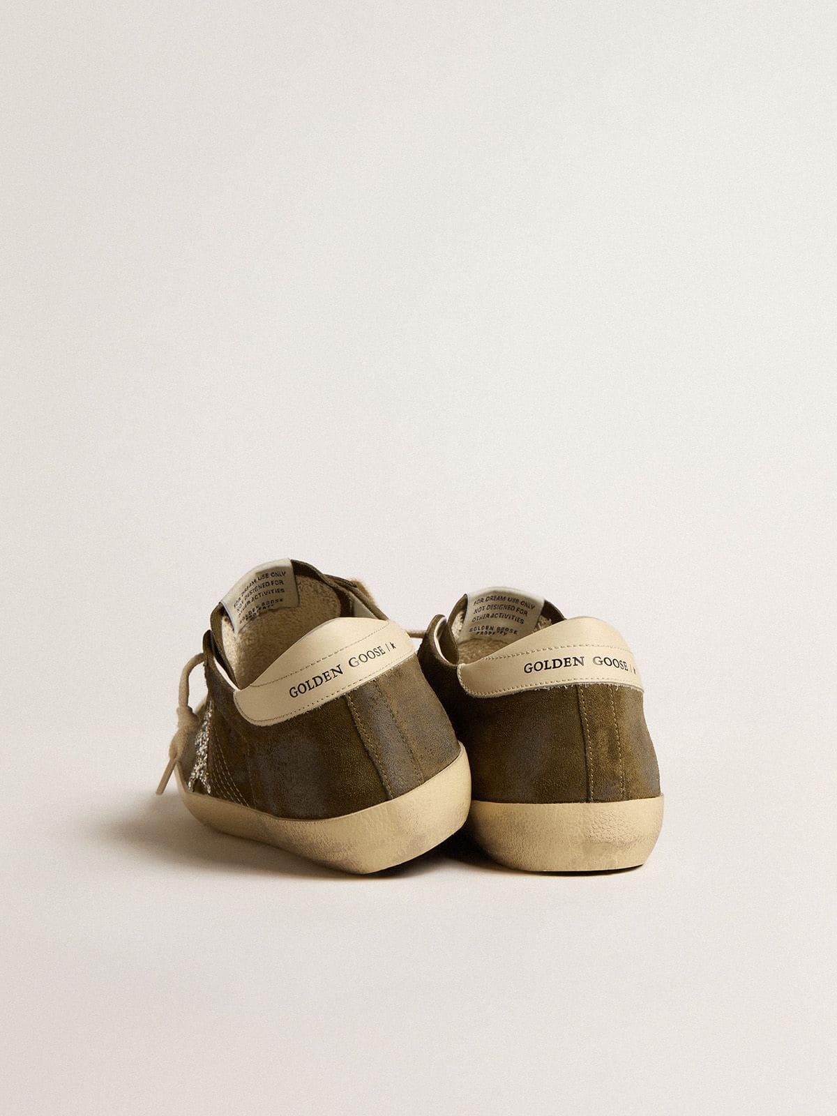 Golden Goose - Women’s Super-Star in green suede with glitter star and cream heel tab in 
